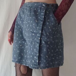 Vintage Adjustable Floral Print Cotton Skort W/ Pockets